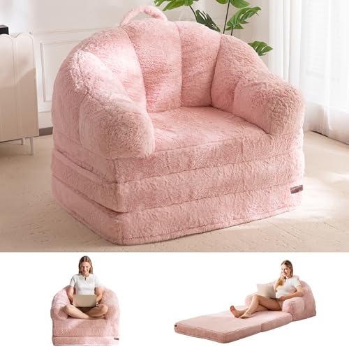 Convertible Faux Fur Floor Sofa Bed, Scalloped Bean Bag Lounger Chair