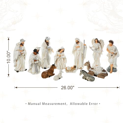 12-Piece Ivory Resin Nativity Figurines Set for Christmas Tabletop Decor