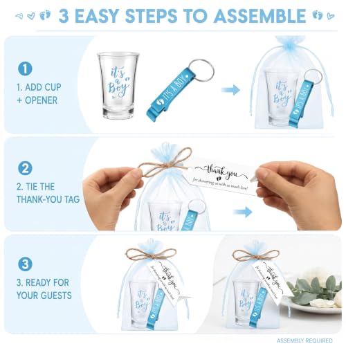 Baby Shower Favors Shot Glass & Keychain Gift Set - Blue, 50 Sets, Gender Reveal