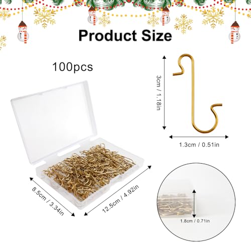 100 Gold Christmas Ornament Hooks for Trees - Durable Metal Hangers