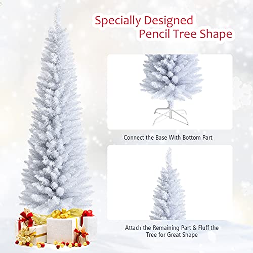 6ft Slim White Artificial Christmas Tree with Folding Metal Stand