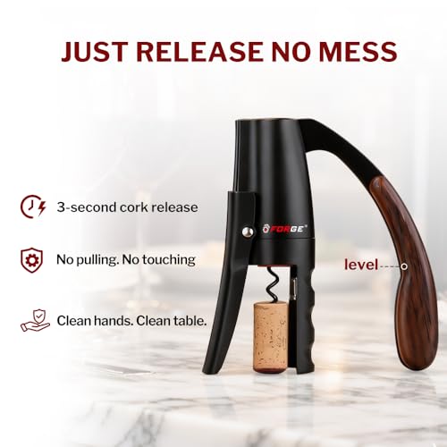 Forge Black Vertical Lever Corkscrew Wine Opener with Foil Cutter – Battery-Free