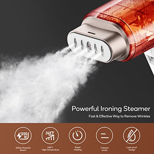 Newbealer Portable Clothes Steamer White-Gold 2 Steam Levels 120V Travel Friendly