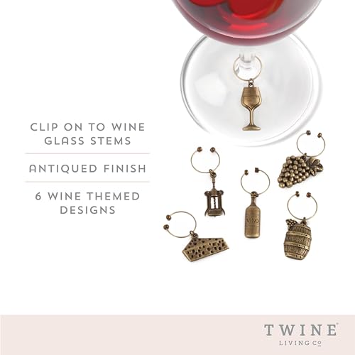 Vineyard Twine Antiqued Farmhouse Wine Charms & Drink Markers - 6 Pack