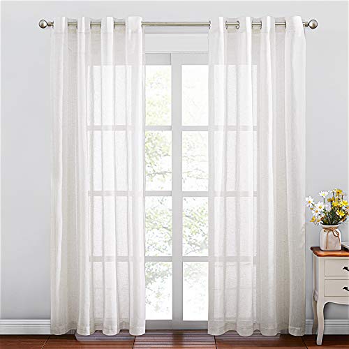 Flax Sheer Linen Curtains - Semi-Transparent Grommet Drapes, 2 Panels, 52" x 84"