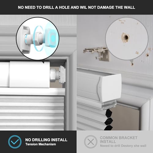 No Drill Cellular Shades - Top Down Bottom Up Blackout Blinds, Custom Size