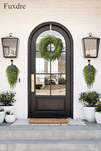 20-Inch Artificial Cedar Teardrop Swag with Blueberries for Front Door