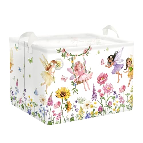 Floral Flower Fairy Laundry Basket - Collapsible Toy Storage Bin for Kids