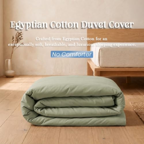 Egyptian Cotton Duvet Cover, Super King Size, Solid Sage Green