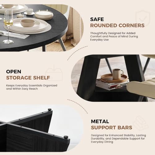 Extendable Round to Oval Dining Table Set with 4 Upholstered Chairs