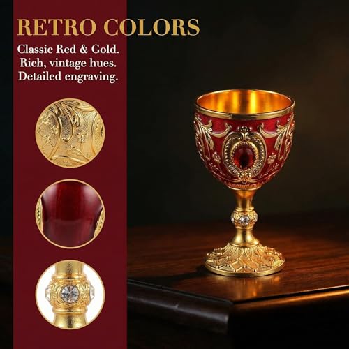 2-Piece Vintage Medieval Goblet Set - Gold and Red Alloy Wine Chalice