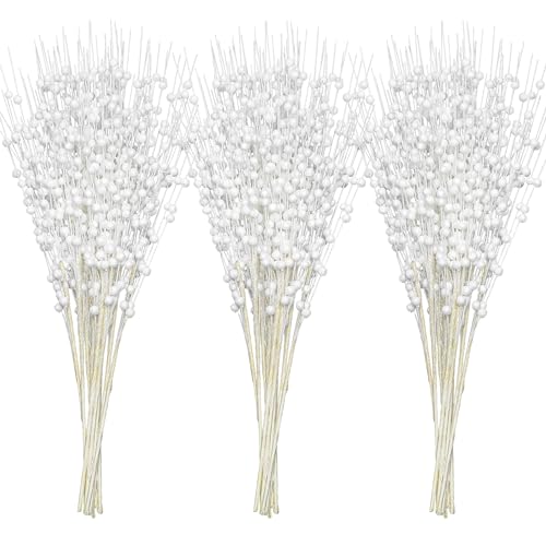 Joiedomi White 24 pcs Christmas Tree Berry Stem Glittery Twigs Holiday Decor