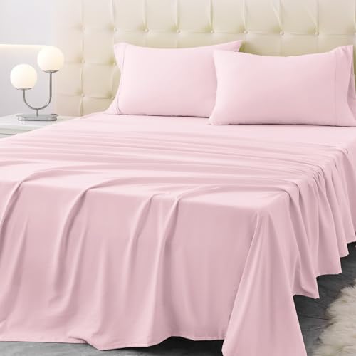 Twin XL Bed Sheet Set - 3-Piece Cooling Microfiber Bedding, Light Pink