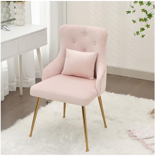 Velvet Vanity Chair with Lumbar Pillow and Metal Legs