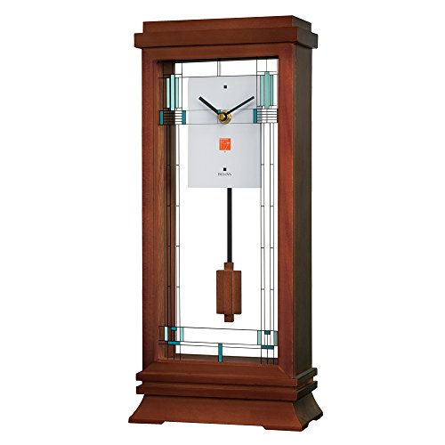 Prairie Style Mantel Clock with Geometric Pendulum and Walnut Finish