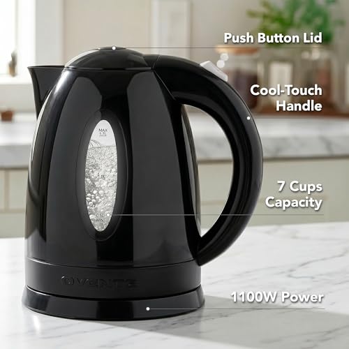 1.7L Fast Boiling Electric Kettle with Auto Shut-Off, 1100W, Black