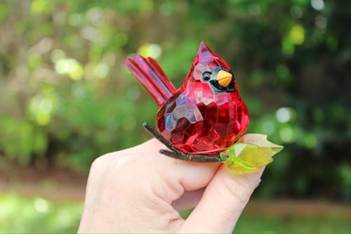 Red Acrylic Cardinal Figurine - Faceted Crystal Style Tabletop Decor
