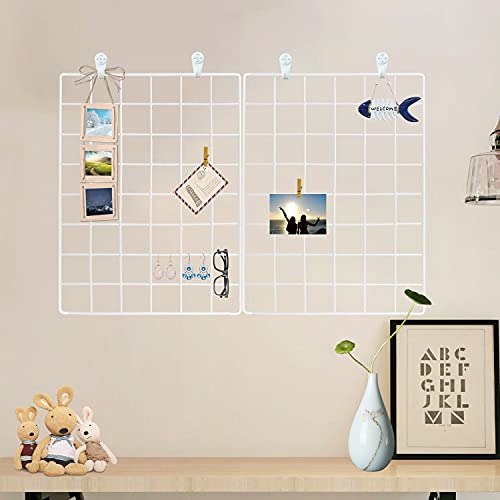 Wire Wall Grid Photo Display Panel Set - 2 Pack White Memo Organizer