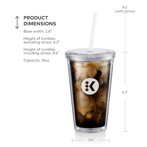 16oz Double-Walled Iced Coffee Tumbler with Reusable Straw