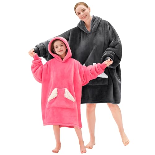Oversized Sherpa Fleece Wearable Blanket Hoodie with Large Pocket