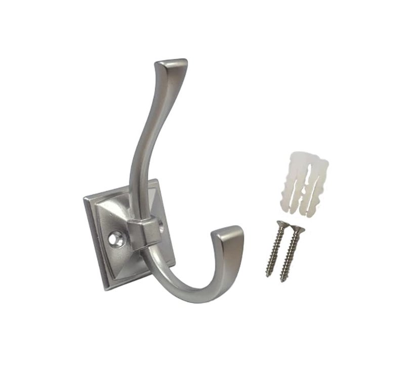 QCAA Coat and Hat Hook, Zinc Die Cast, Nickel, 10 Pack, Made in Taiwan