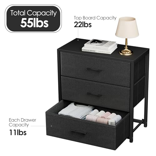 3-Drawer Nightstand with Fabric Storage Drawers and Wood Top