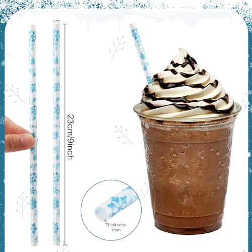 Umigy 150 Pcs Christmas Snowflake Plastic Straws Hard Disposable Party