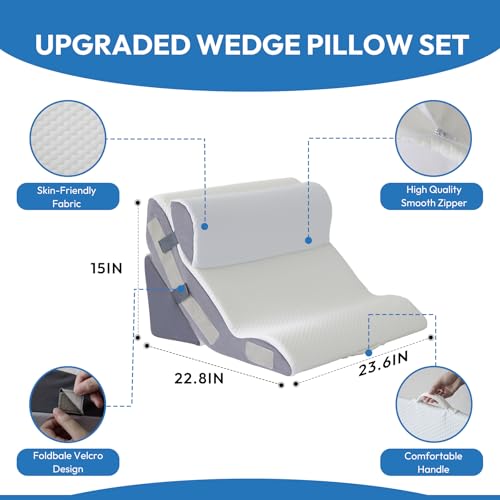 3-Piece Foam Wedge Pillow Set for Acid Reflux & Back Pain Relief