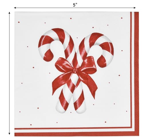 Christmas Candy Cane Cocktail Napkins - Pack of 100 Holiday Party Paper Serviettes