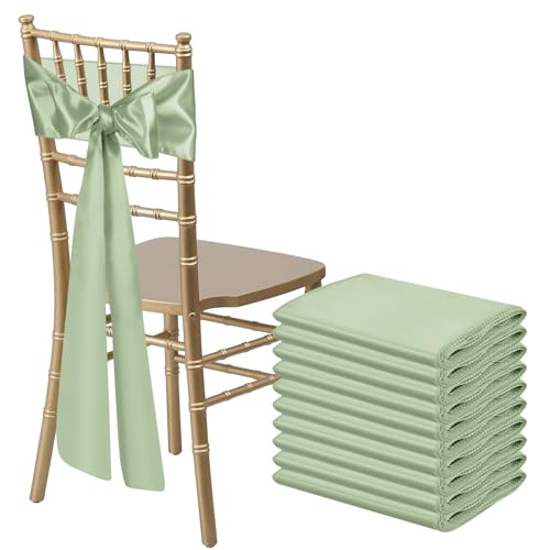 Sage Green Satin Chair Sashes - 10 Pack 7x108 Inch for Events