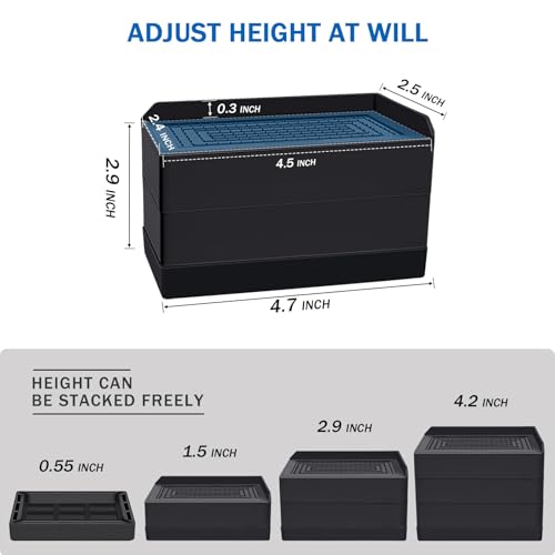 Heavy Duty Adjustable Bed Risers - 3 Inch Furniture Lifts (4 Pack, Black)
