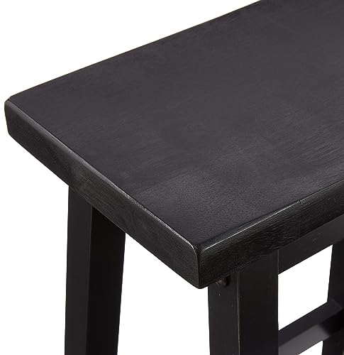 Solid Wood Saddle Seat Bar Stools with Footrest, 29-Inch - Set of 2, Black