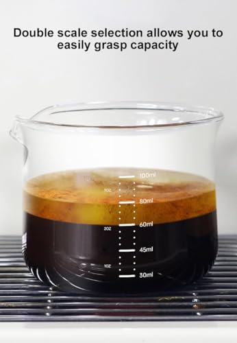 ANAKAO 1pc Clear 100ML Espresso Cups with V-Shaped Mouth & Scales, Heat-Resistant Borosilicate Glass, Coffee Shot Glasses, Milk Frothing Pitcher