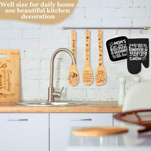 Mom Kitchen Gift Set with Cutting Board & Wooden Spoons, Apron, Oven Mitts & Pot Holder