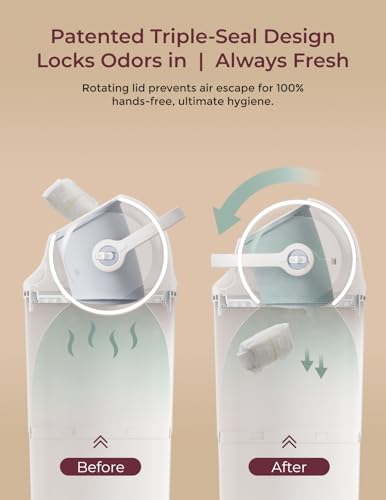 Ergonomic Diaper Pail with Odor Control & Childproof Lock