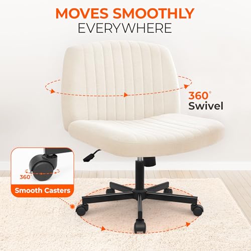 Orange Factory Criss Cross Chair, Wide Fabric Vanity Desk Seat, Beige