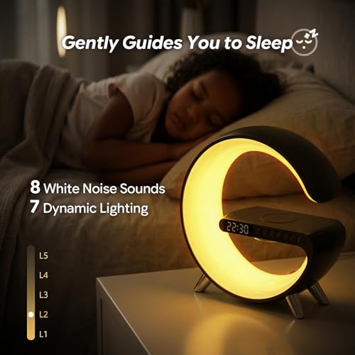 Hirsionsan Black Smart LED Table Lamp with Wireless Charging & Bluetooth Speaker