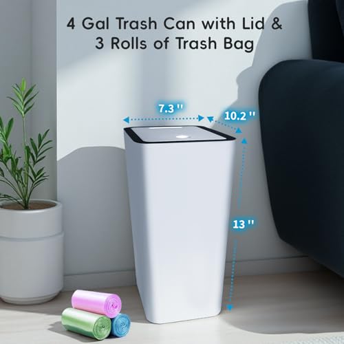 4 Gallon Trash Can 3-Pack with Lid and Bags, Small Garbage Can
