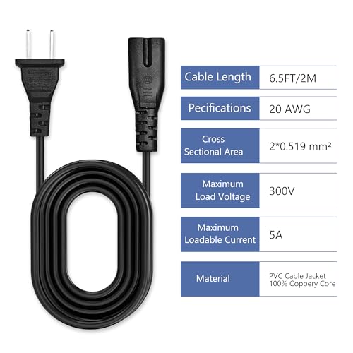 6.6ft AC Power Cord Replacement for Electric Recliners, 2-Prong US Plug