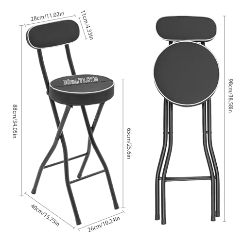 Folding Bar Stools with Backrest, 25.6 Inch Padded Counter Stool (Set of 2)
