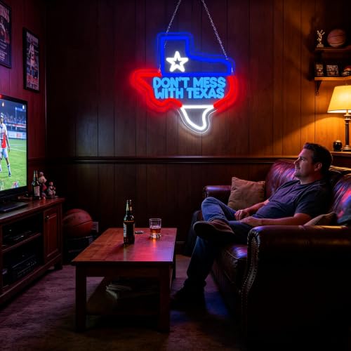 DON'T MESS WITH TEXAS Neon Wall Sign - Funny LED Decor for Bedroom, Man Cave, Dorm, Holiday Gift