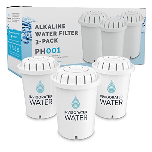 PH001 Alkaline Water Filter Replacement Cartridges for Pitchers - 3-Pack