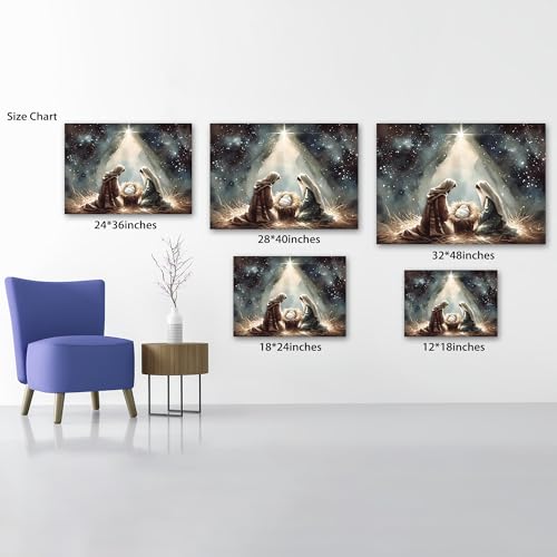 ANRUOXI Nativity Wall Art Canvas - Jesus Lamb 36x24 Inches, Framed Religious Christmas Decor
