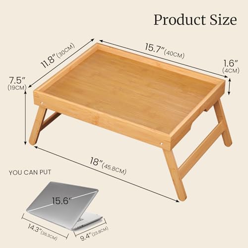 Bamboo Bed Tray Table with Folding Legs, Set of 2 Breakfast Trays