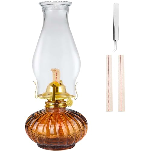 Large Glass Oil Lamp - 13-Inch Rustic Kerosene Hurricane Lantern