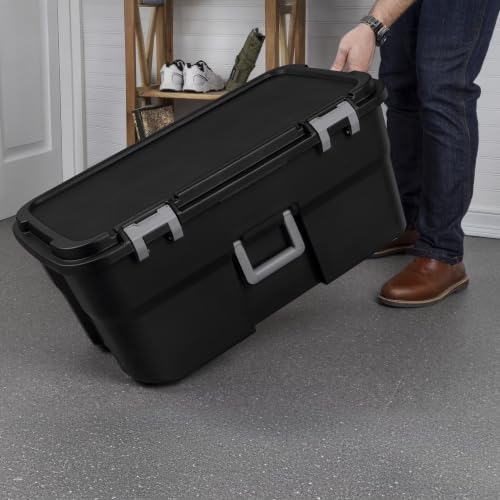22-Gallon Mobile Storage Trunk with Wheels and Padlockable Latch, Black