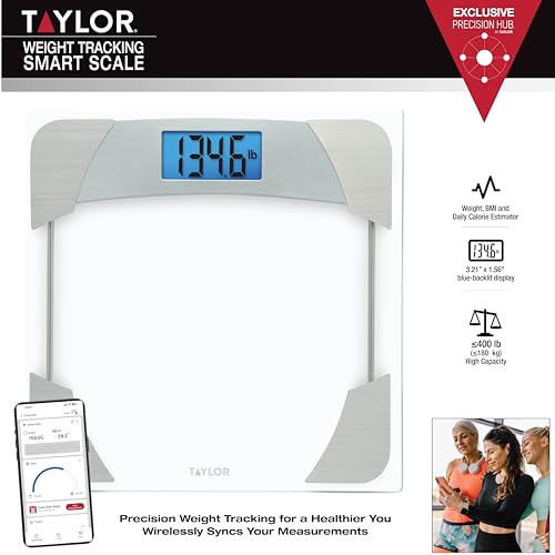 Taylor Digital Body Weight Scale 400 LB Capacity Blue LCD Glass Platform