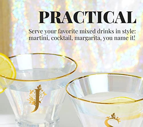 Onebttl Initial-N Iridescent Stemless Martini Glasses, 8 oz, Gift Box