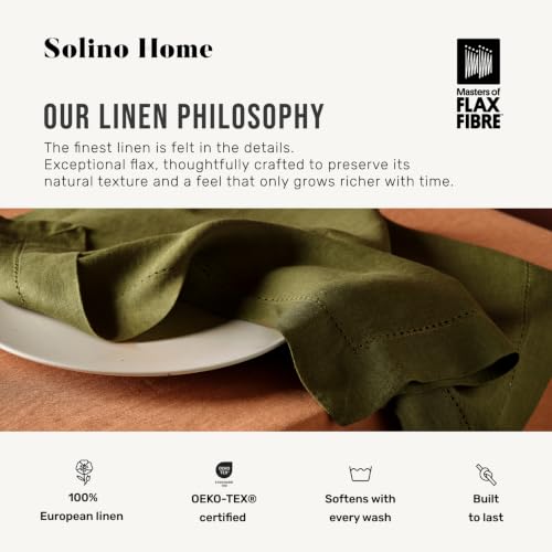 Solino Home Light Flax Hemstitch Linen Dinner Napkins Set of 4, 20x20"
