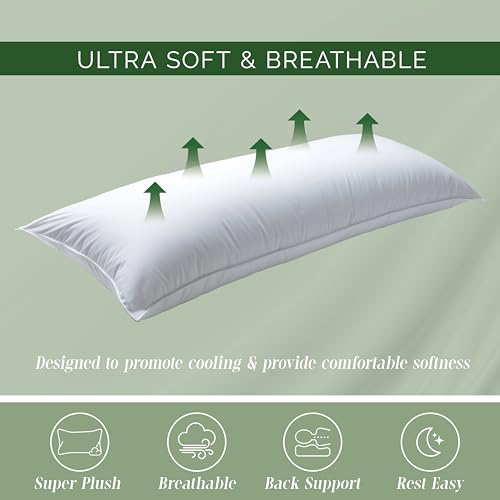 Long Body Pillow Insert - Soft Poly-Cotton Shell, 20 x 72